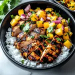 Jerk Chicken Bowls with Mango Salsa and Coconut Rice