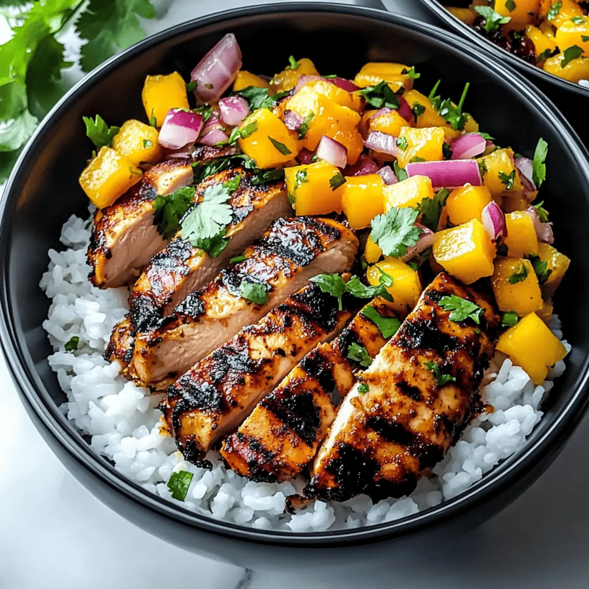 Delicious Jerk Chicken Bowls with Mango Salsa and Coconut Rice