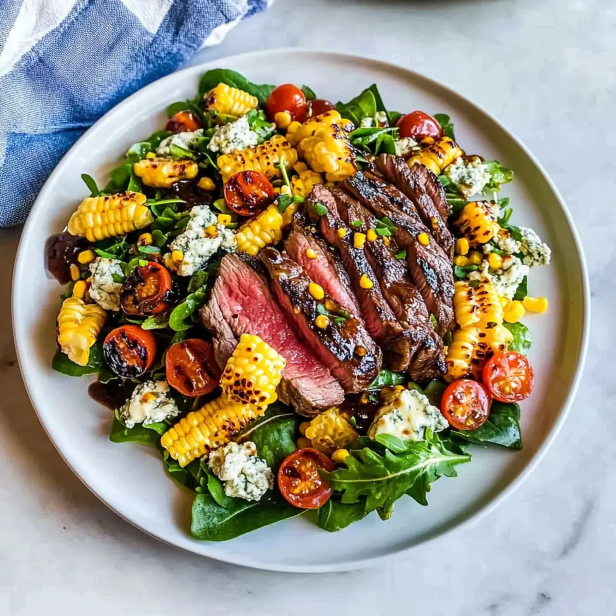 Balsamic Steak Gorgonzola Salad with Grilled Corn Bliss