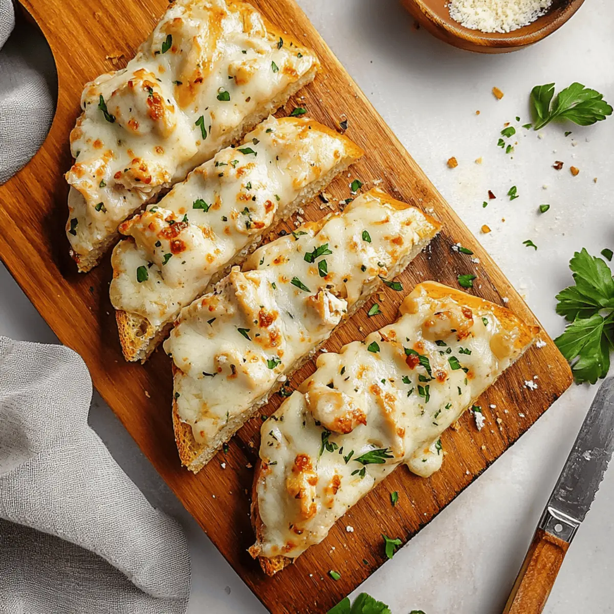 Creamy Chicken Alfredo Garlic Bread for Cozy Nights