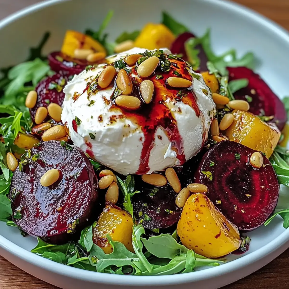 Beet and Burrata Salad with Pine Nuts for a Stylish Feast