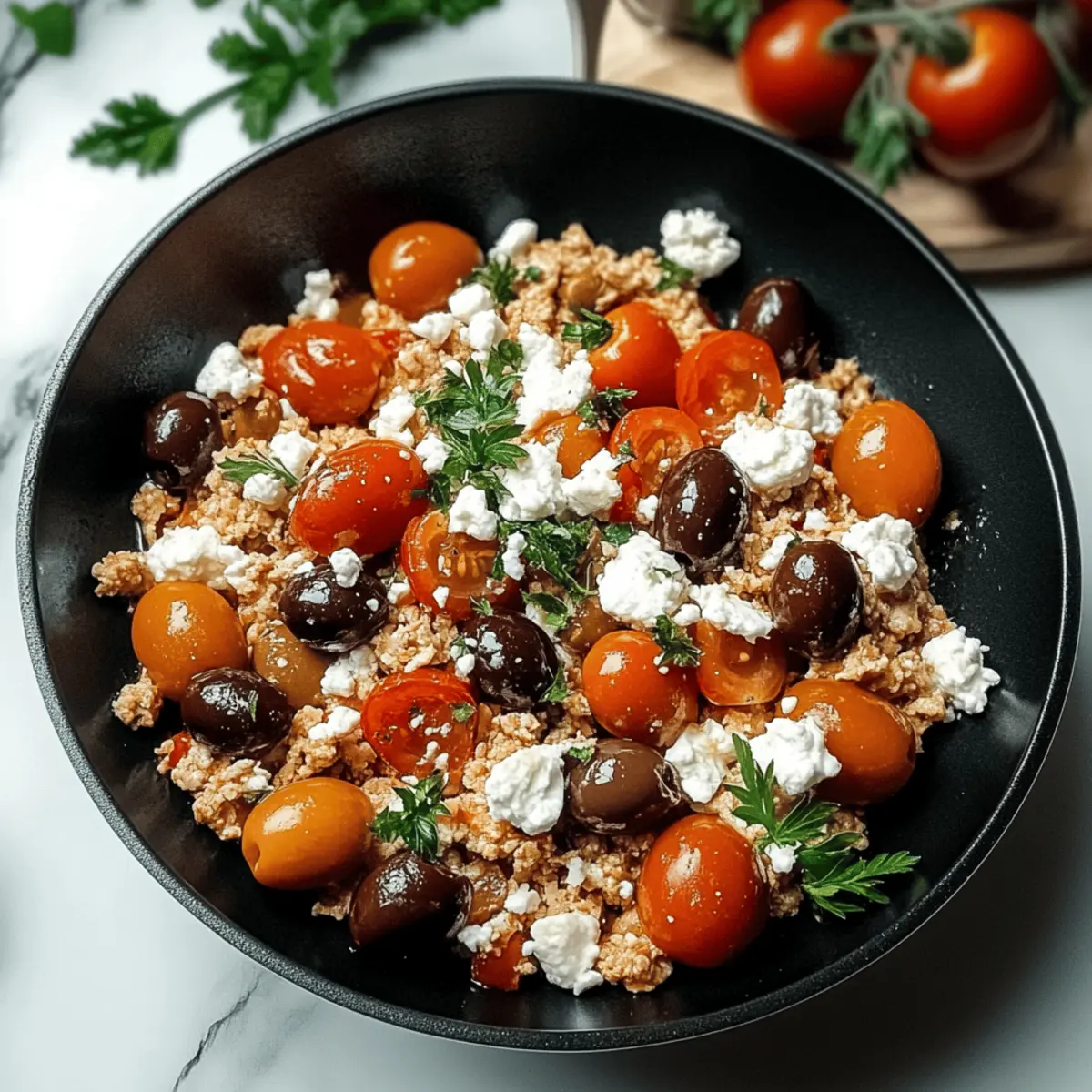 Mediterranean Ground Chicken Skillet with Olives and Feta Bliss