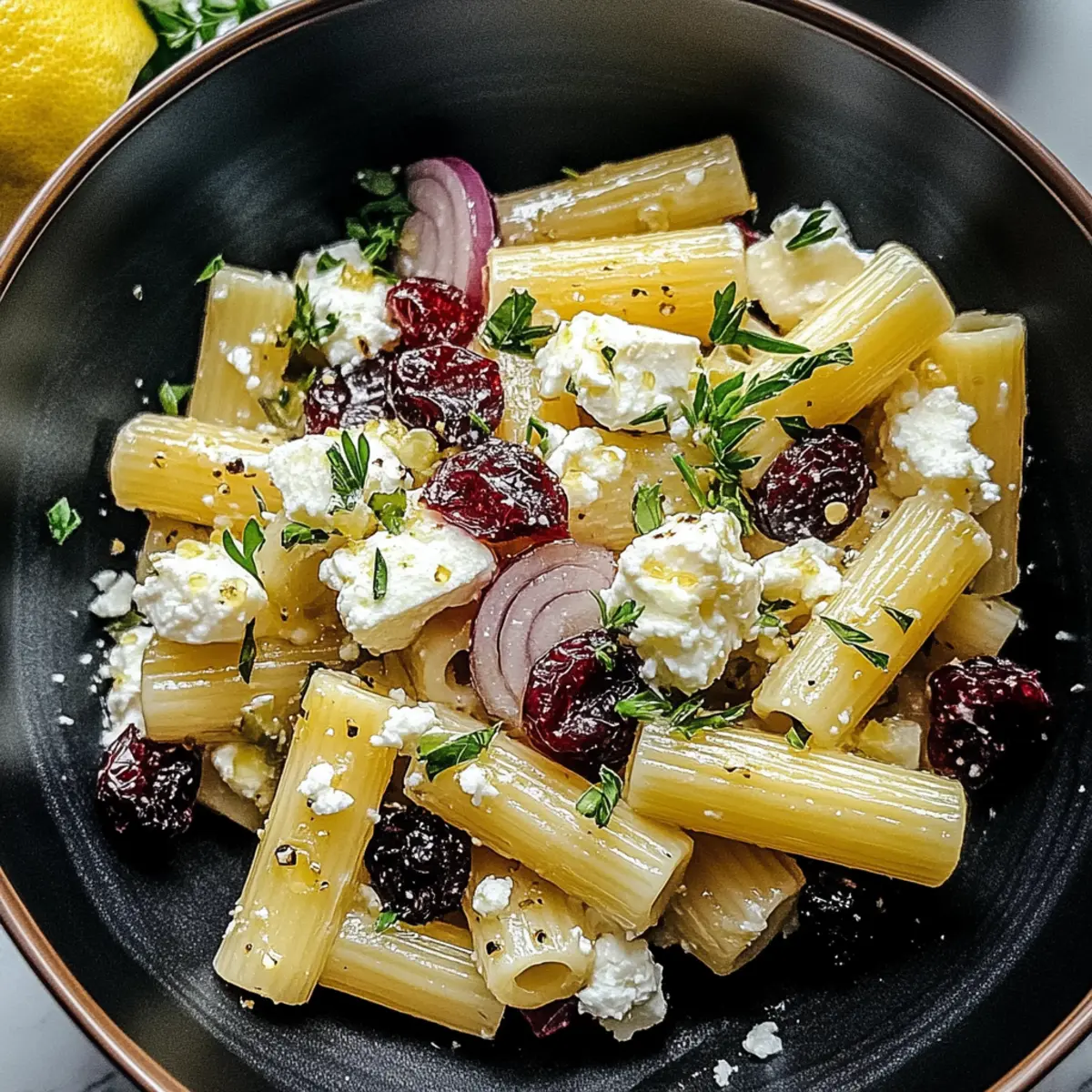 Feta & Cranberry Rigatoni Salad with Refreshing Lemon Vinaigrette