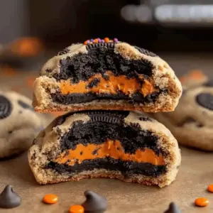 Halloween Oreo Stuffed Chocolate Chip Cookies