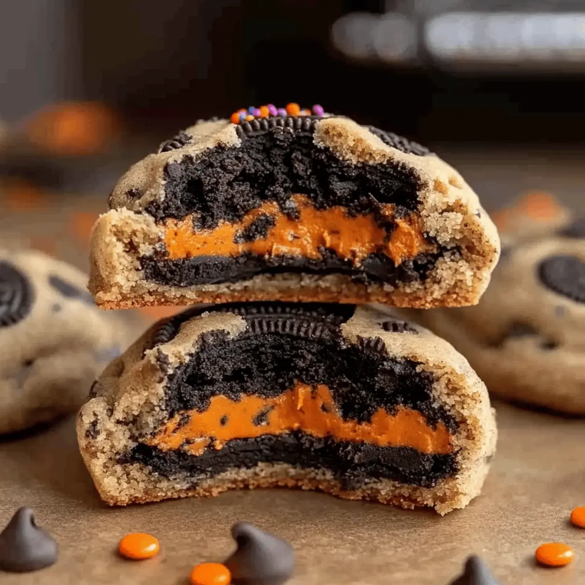 Halloween Oreo Stuffed Chocolate Chip Cookies for Spooky Delights
