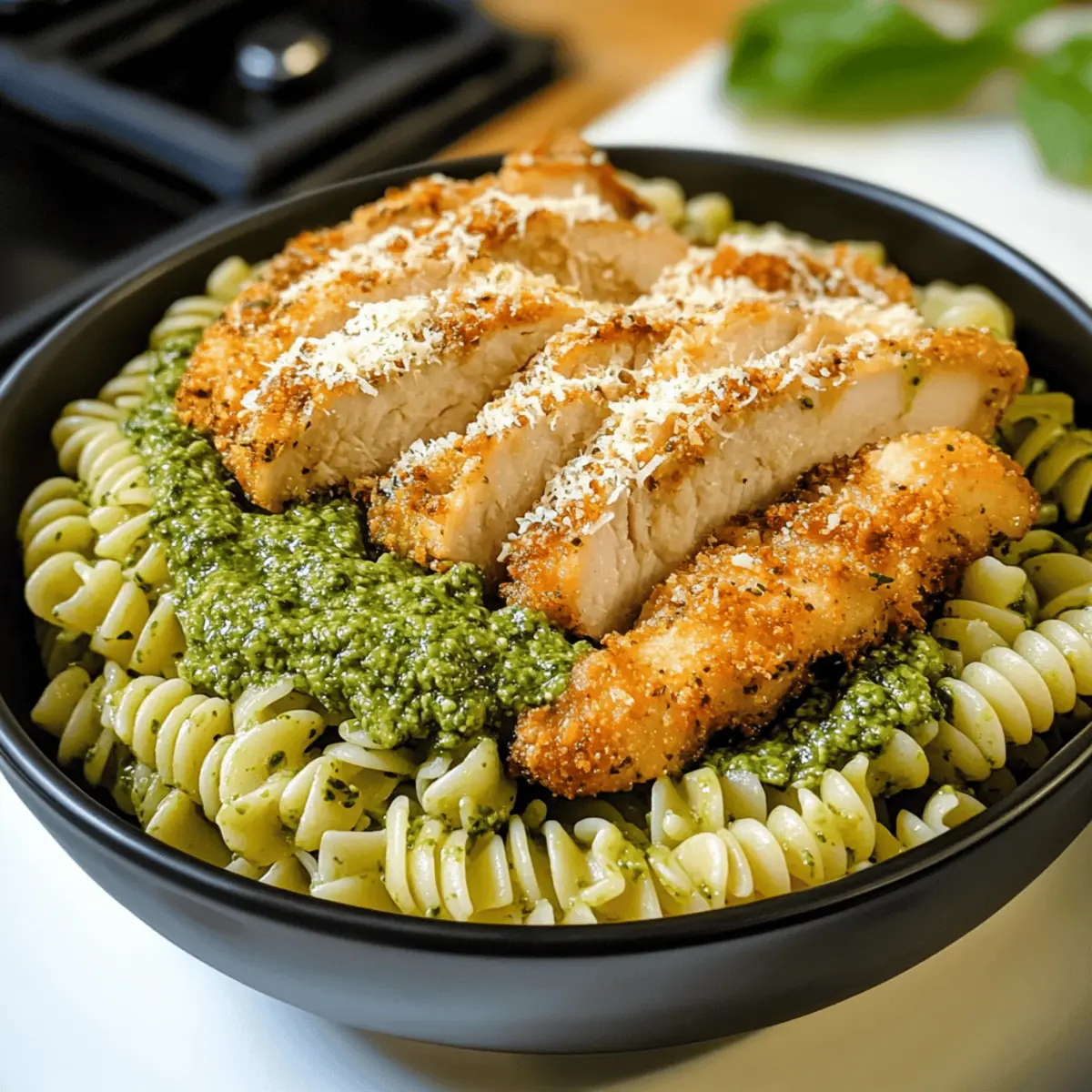 Pesto Pasta with Crispy Parmesan Chicken for a Cozy Night In