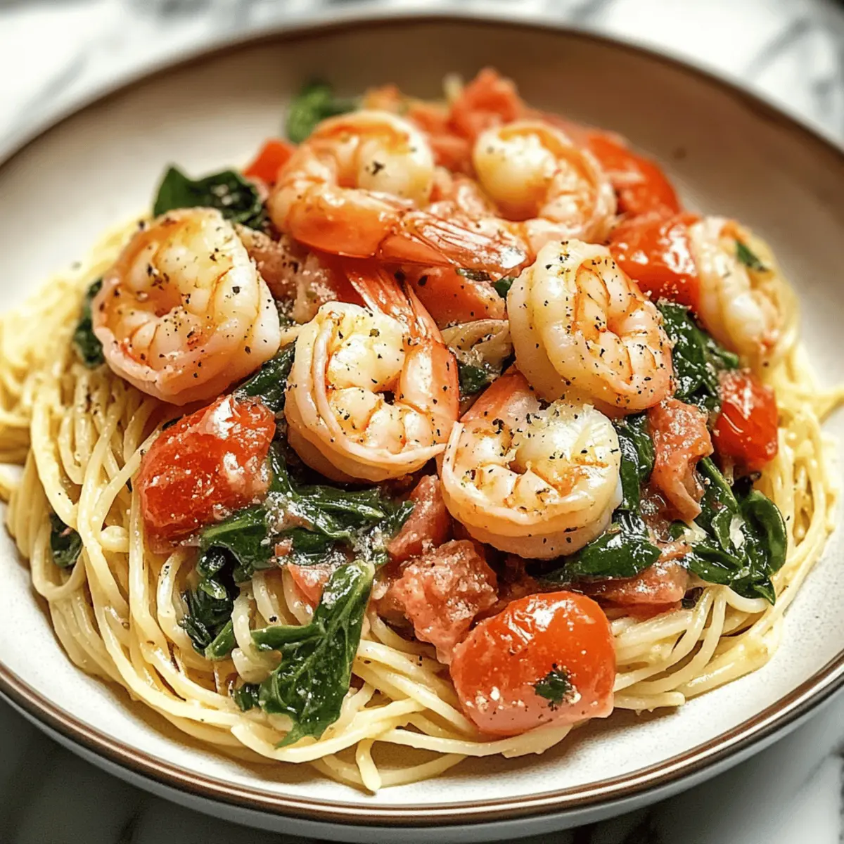 Savory Tomato Spinach Shrimp Pasta in Just 30 Minutes