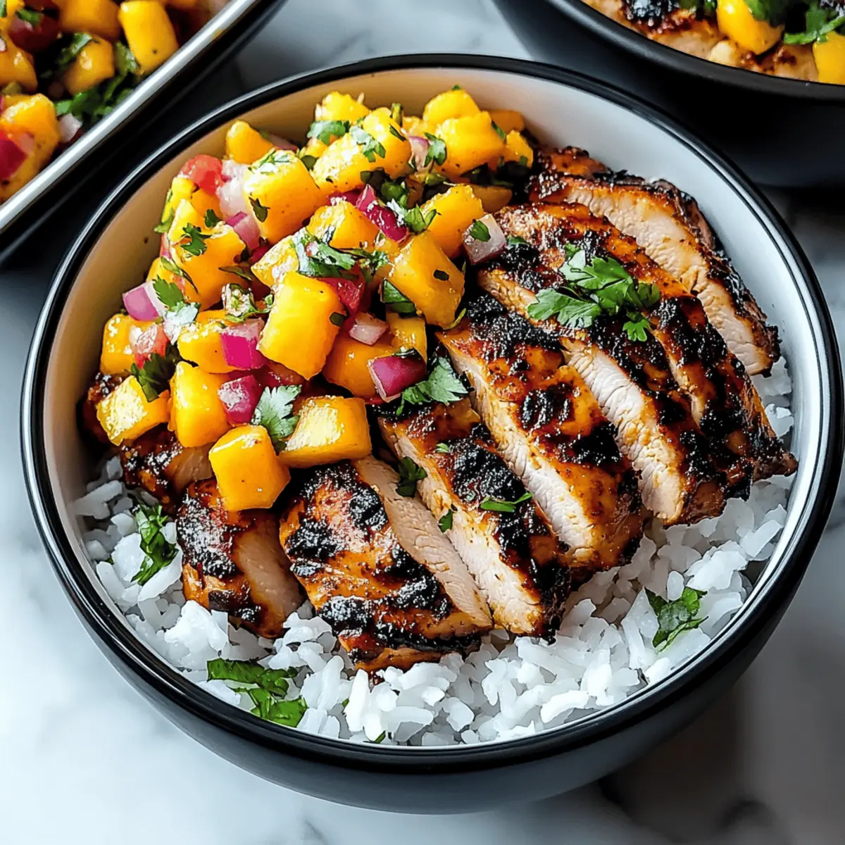 Delicious Chicken Bowls with Mango Salsa and Coconut Rice
