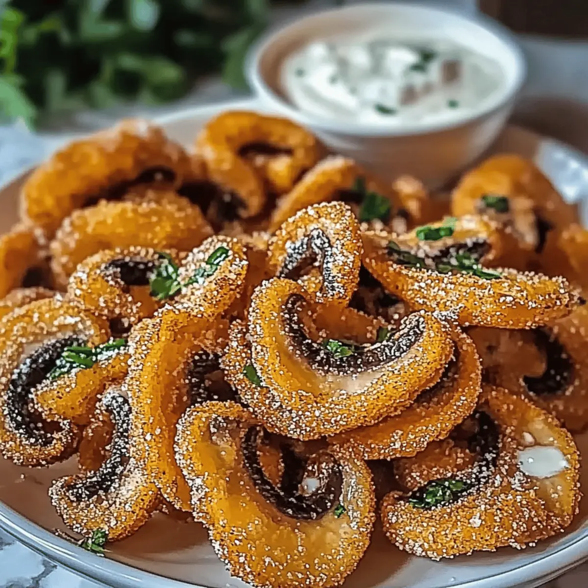 Crispy Fried Sliced Mushrooms with Creamy Ranch Bliss