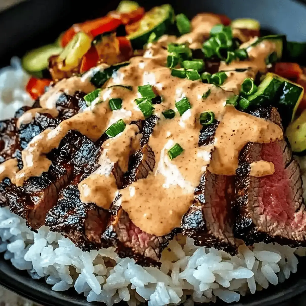 Korean BBQ Steak Rice Bowls with Spicy Cream Sauce Bliss