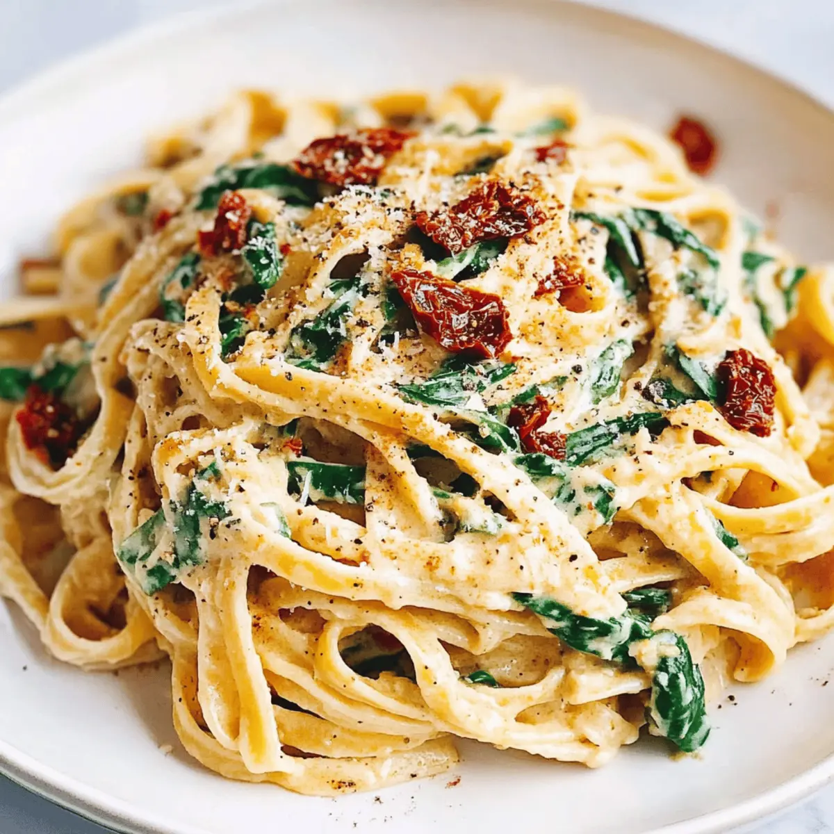 Linguine with Spinach and Sun-Dried Tomato Cream Sauce Bliss