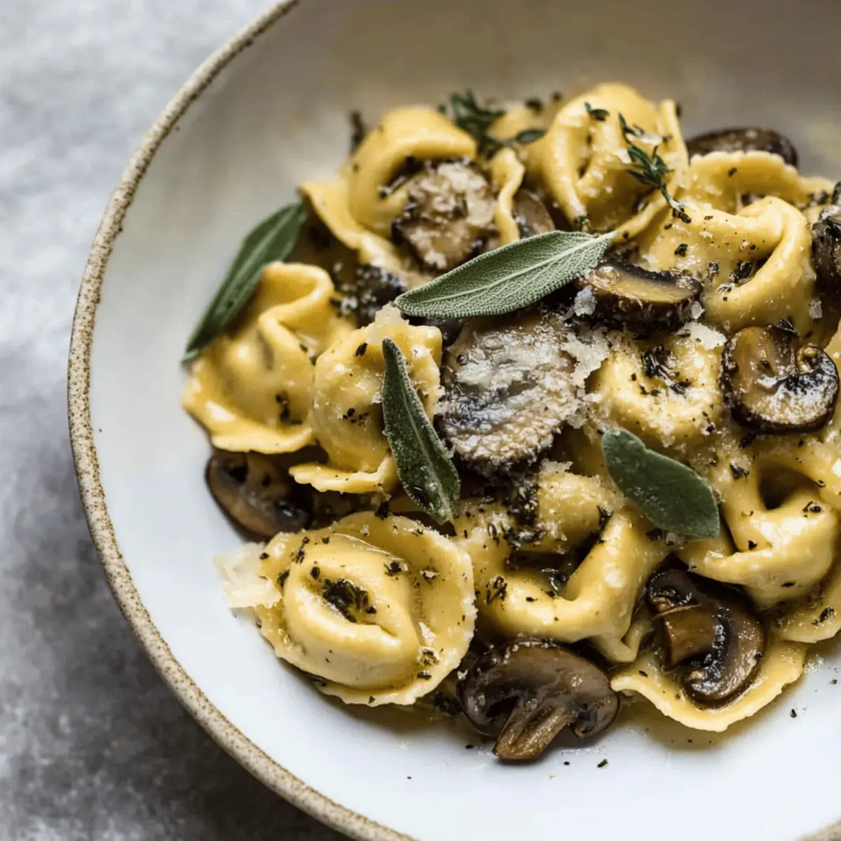 Cheese Tortellini with Butter, Mushrooms, and Crispy Sage Bliss