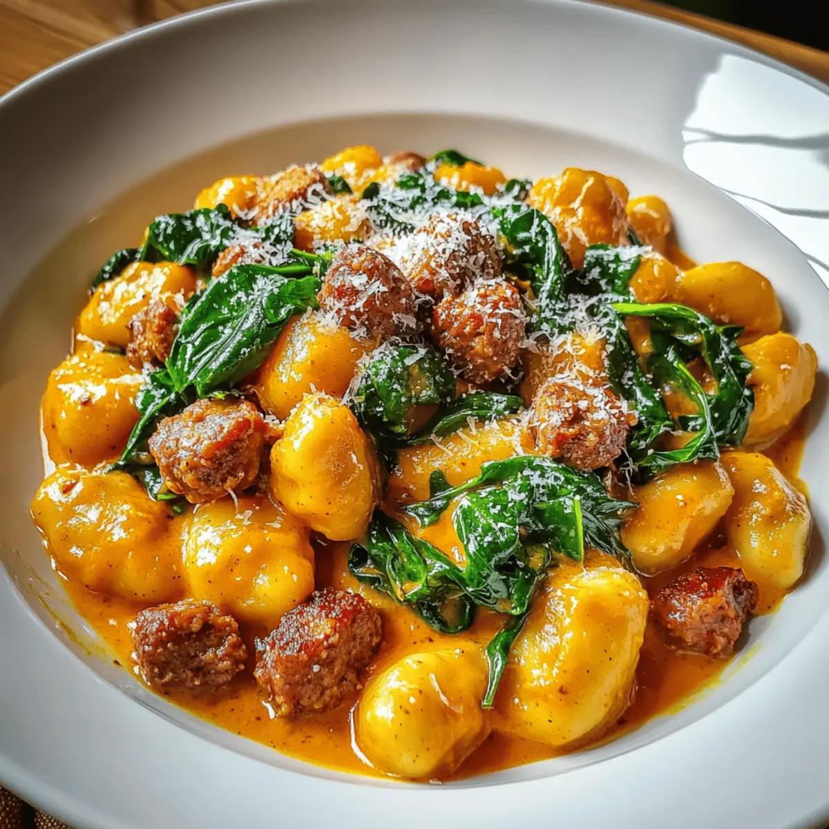 Creamy Pumpkin Gnocchi with Spinach and Italian Sausage Bliss
