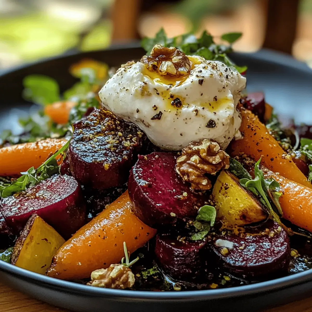 Roasted Beets and Carrots Salad with Burrata for a Rainbow Plate