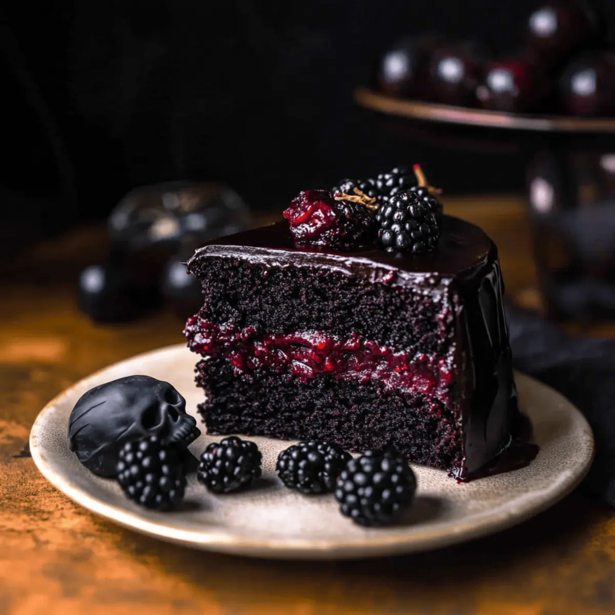 Spooky Black Velvet Halloween Cake with Tangy Blackberry Bliss