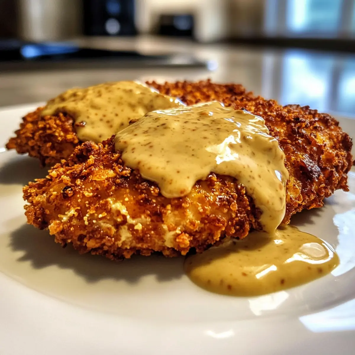 Crispy Pretzel Chicken with Mustard-Cheddar Sauce Bliss