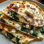Mediterranean Quesadillas with Spinach Feta Mozzarella and Red Onion