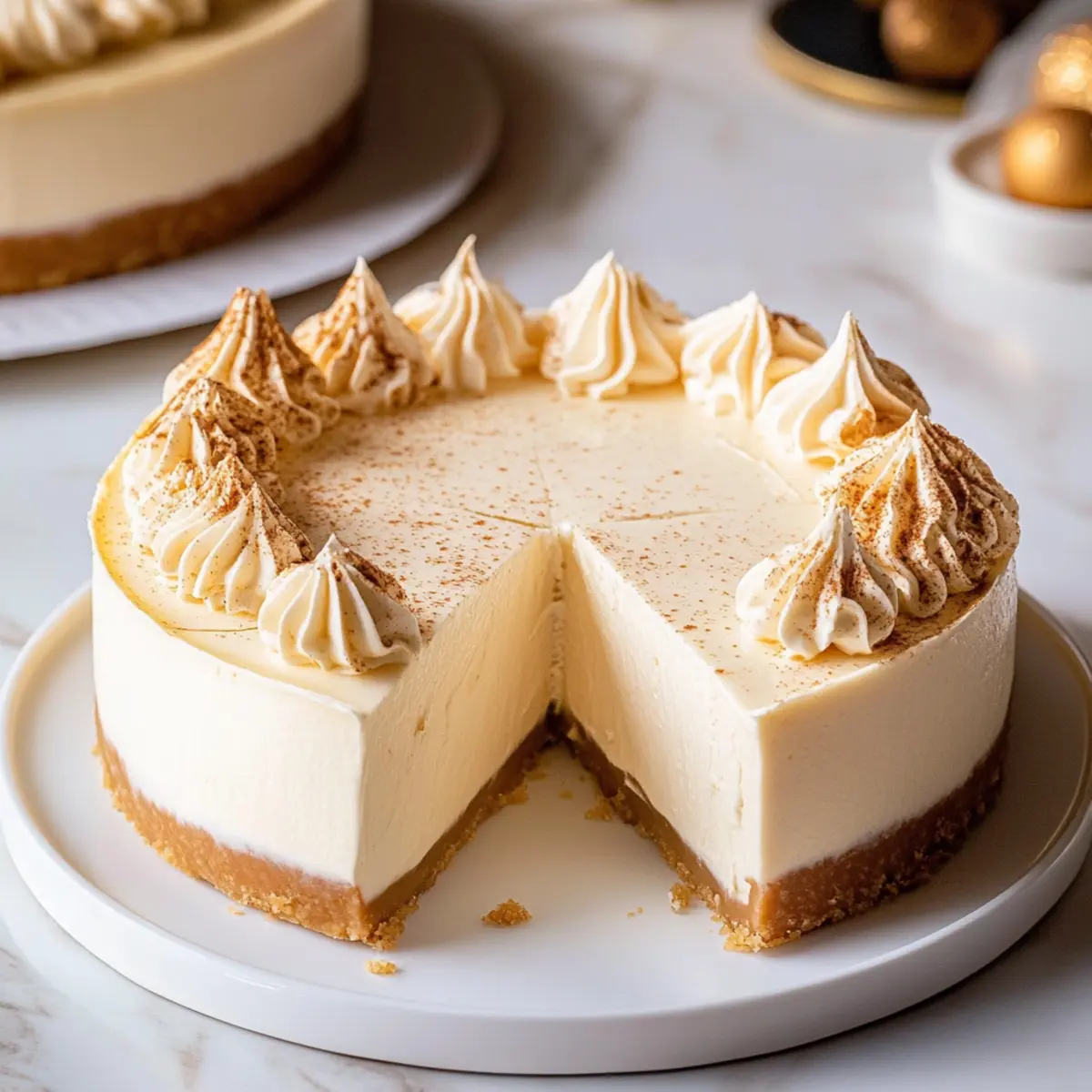 Creamy Eggnog Cheesecake with Nutmeg Whipped Cream Delight