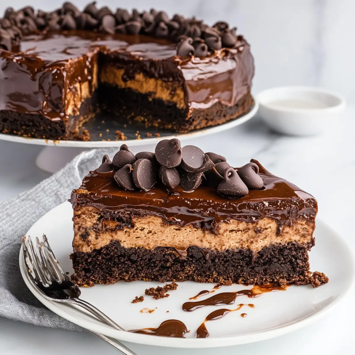 No Bake Hot Fudge Brownie Cheesecake for Ultimate Chocolate Bliss