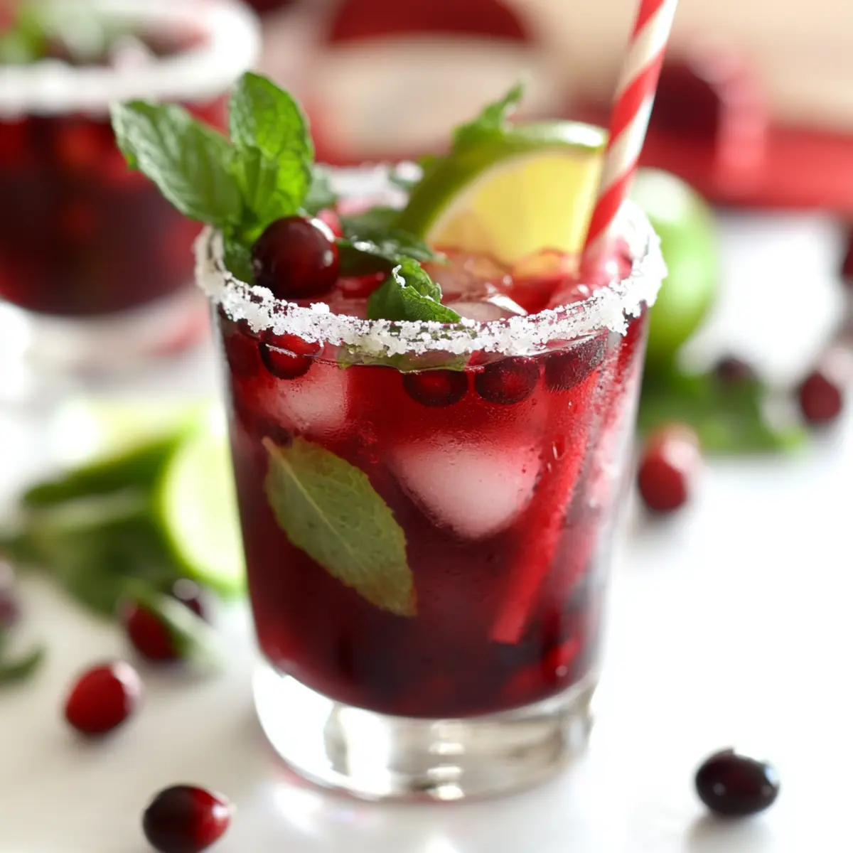 Festive Holiday Mojito Mocktail with Cranberry and Pomegranate