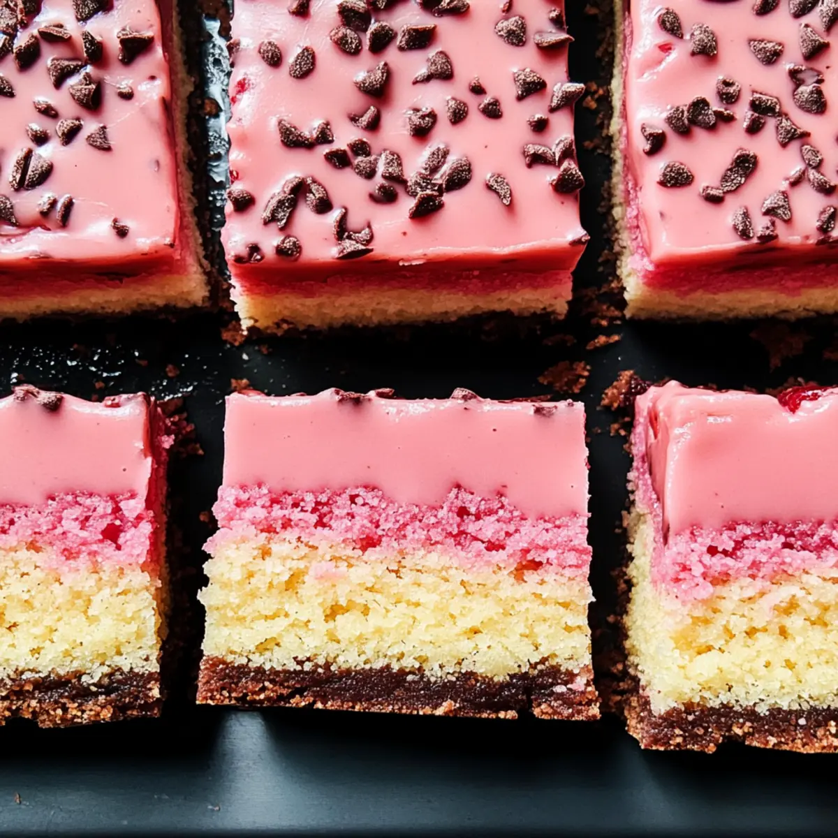 Indulge in Neapolitan Sugar Cookie Bars Topped with Raspberry Glaze