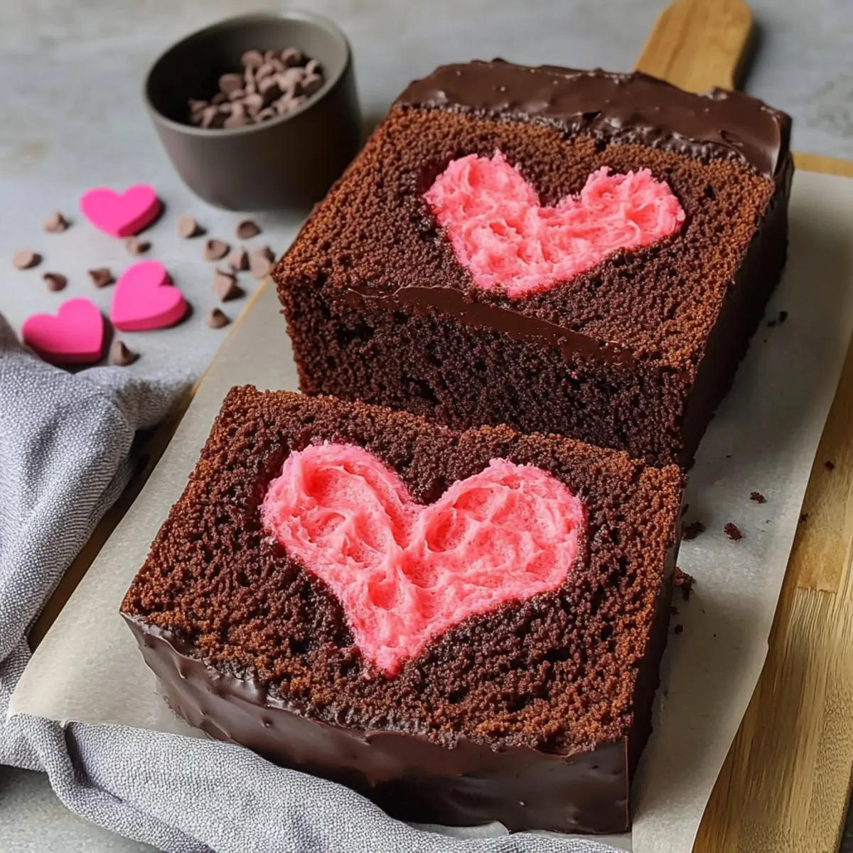 Decadent Chocolate Loaf Cake with a Hidden Heart Surprise