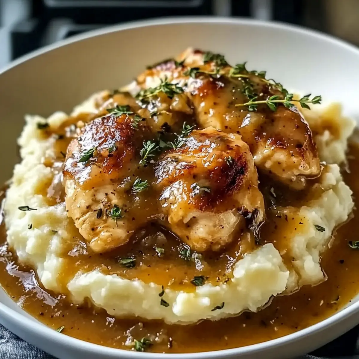 Heavenly Chicken and Garlic Gravy with Cheesy Mashed Potatoes